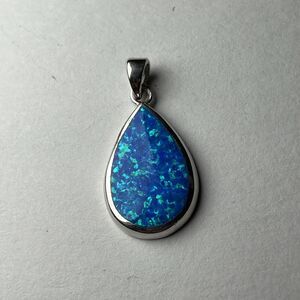 Sterling Silver Manmade OPAL TEARDROP PENDANT